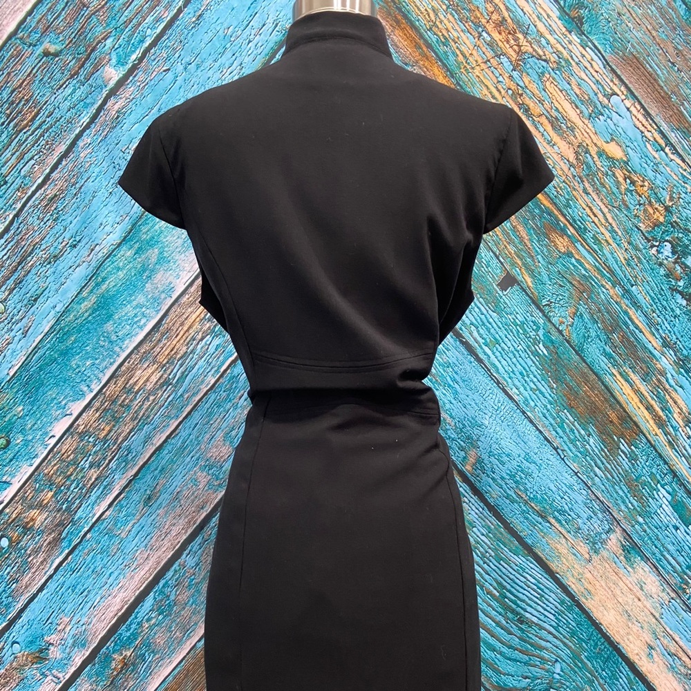 SOLD Black Wrap Dress with Dramatic Neckline - Picture 4 of 7
